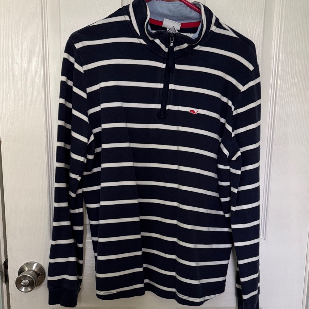 Vineyard Vines Navy and White Striped Quarter-Zip Pullover
